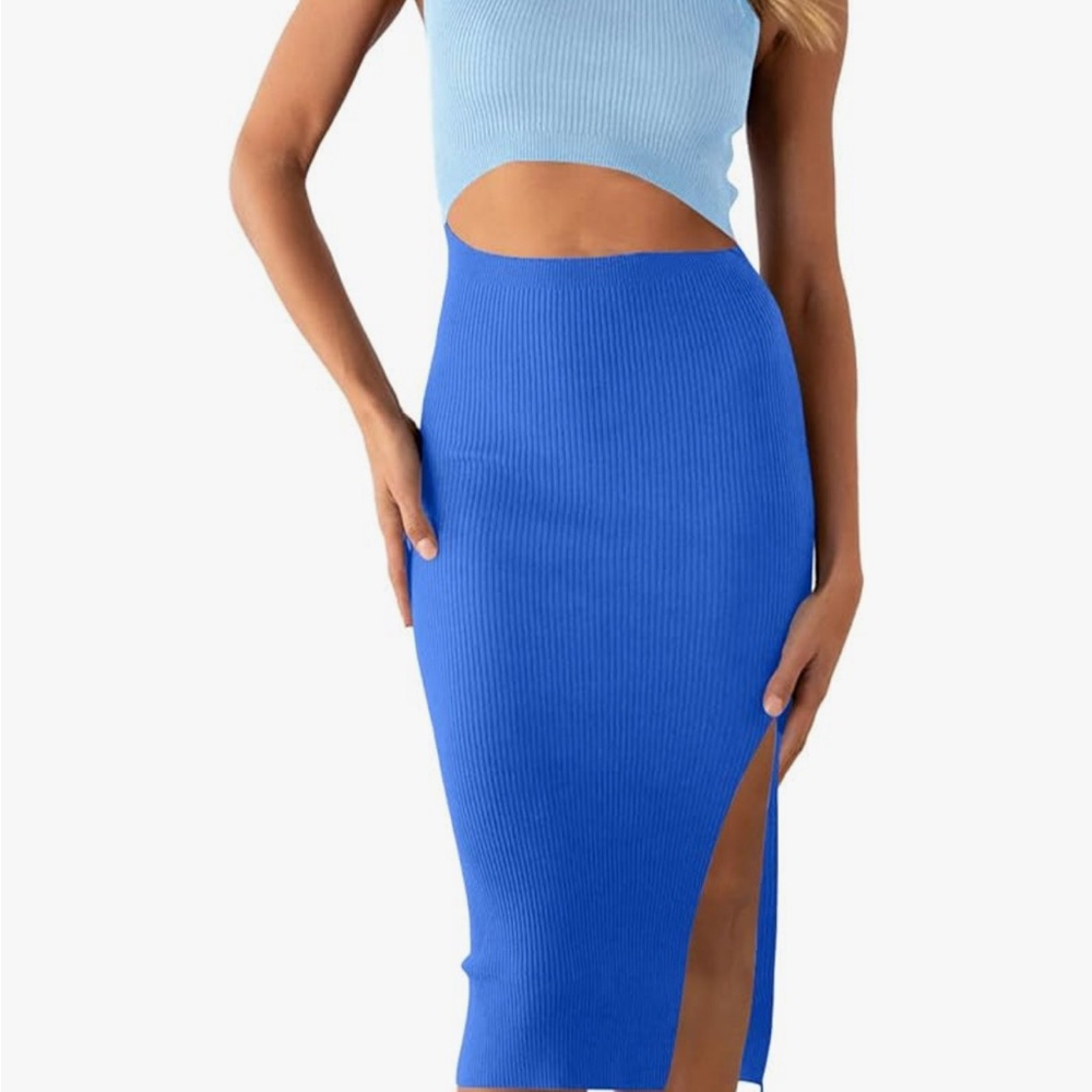 Elegant Blue Ribbed Women's Skirt
